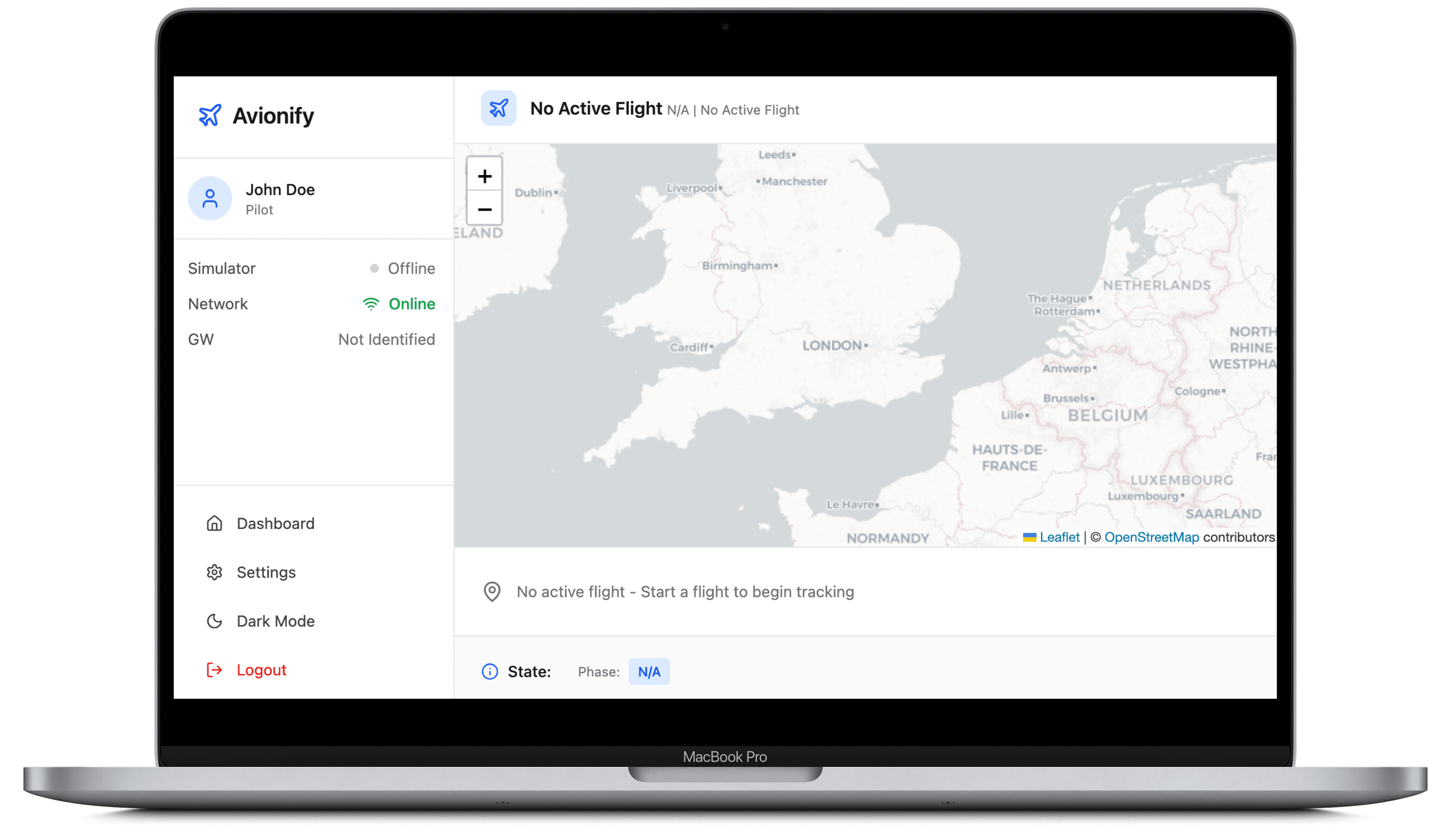 Avionify Desktop Client - Live flight tracking with real-time map and telemetry data